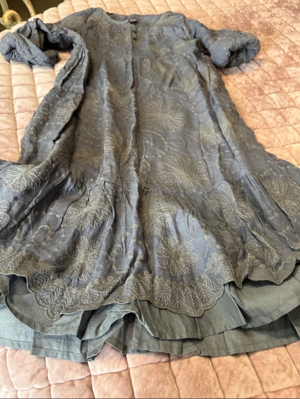 Zara Kids Dusty Blue Embroidered dress with liner